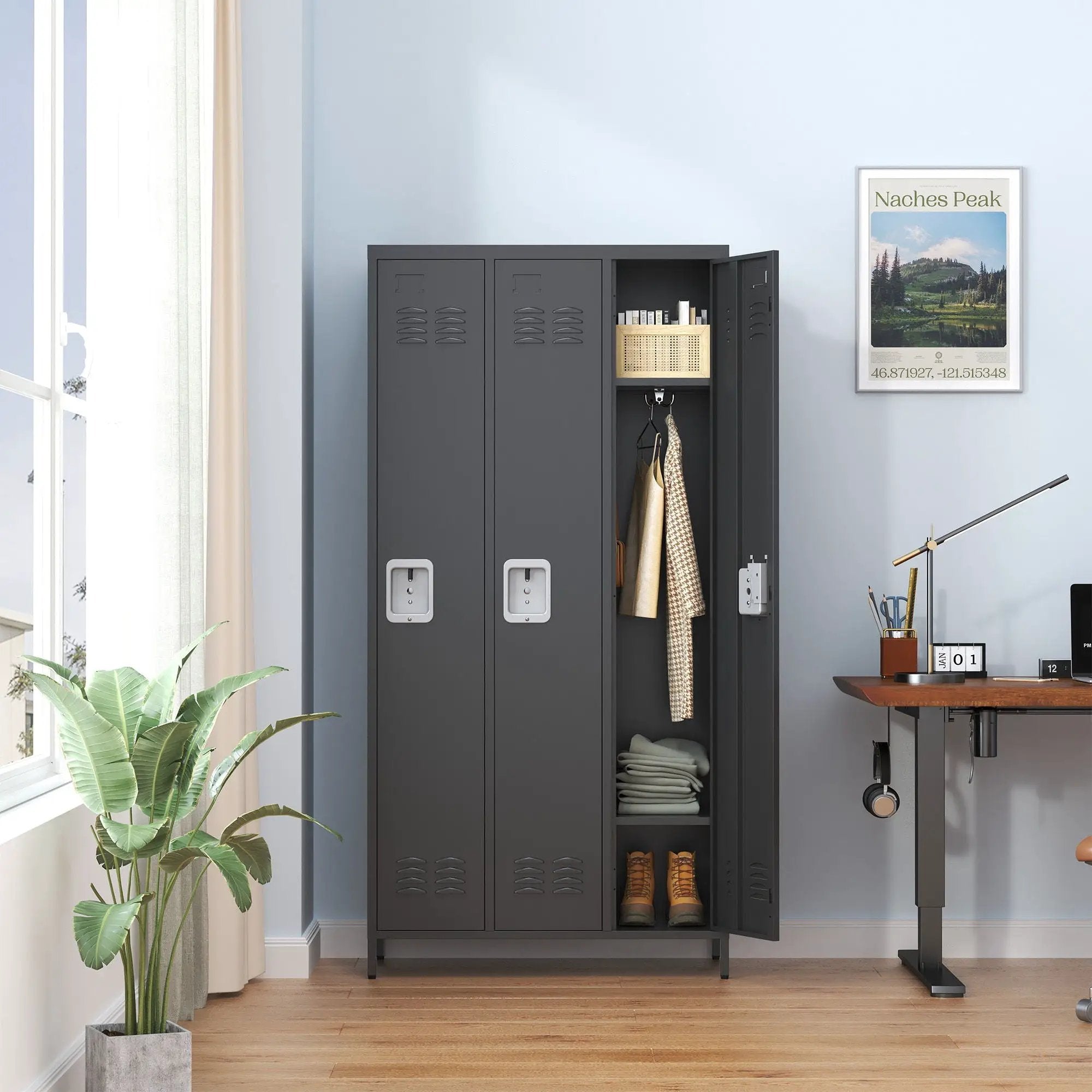 Storage Locker Cabinet With Locks For Employees, Home Gym Office School Garage - Black by HouseOfZazla