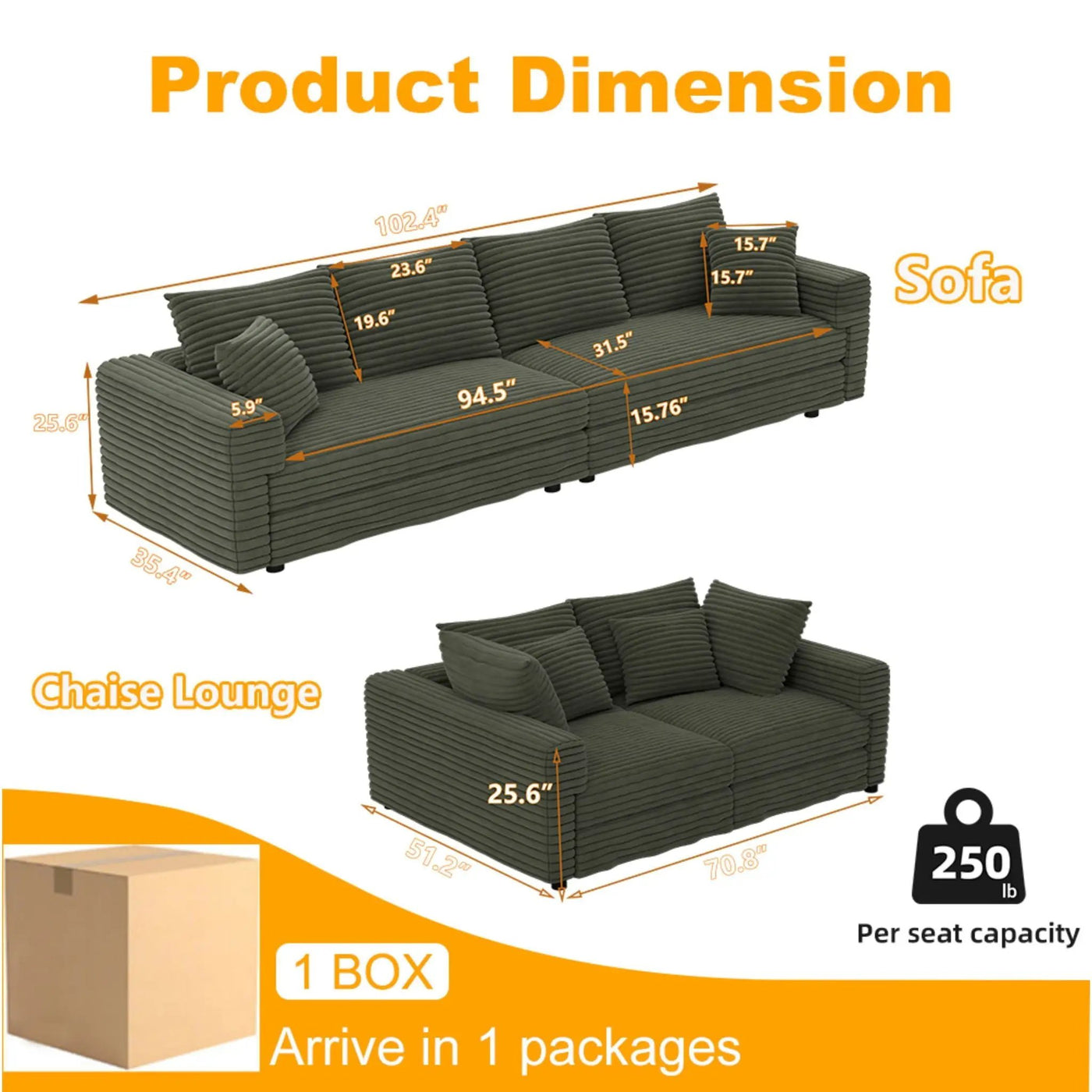 4 Seat Modern Comfy Upholstered Sofa Cloud Couch by HouseOfZazla