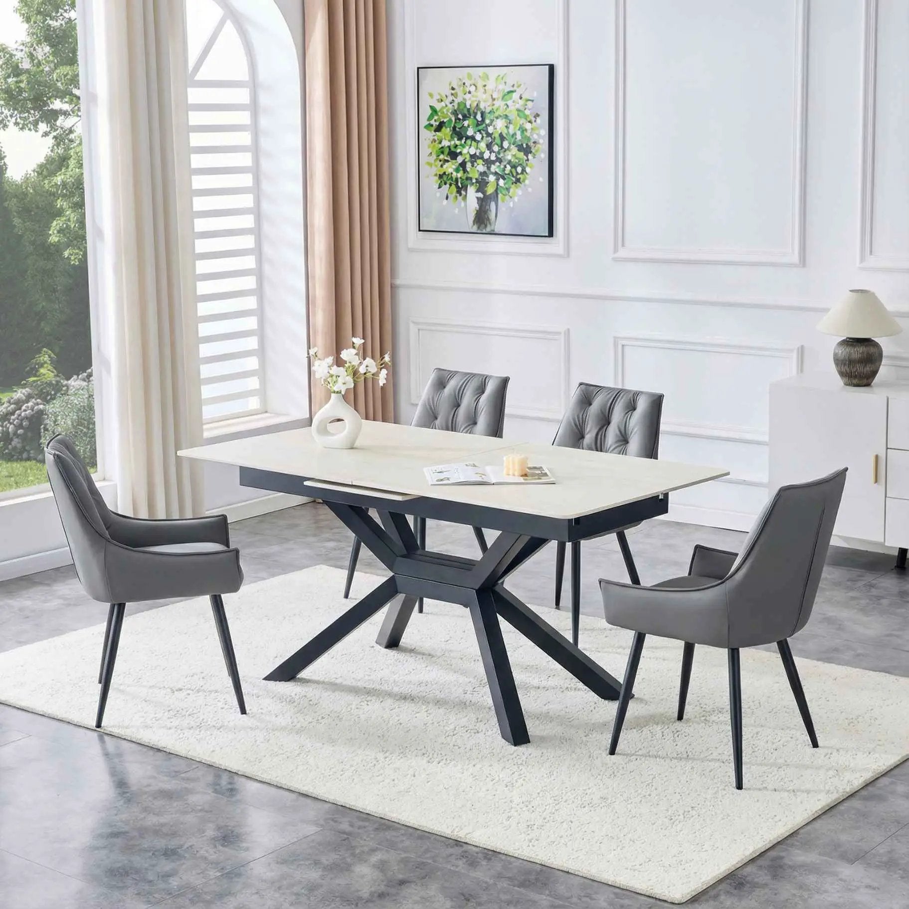 Dining Kitchen Chairs, Flat Back (Set of 2) - Dark Gray