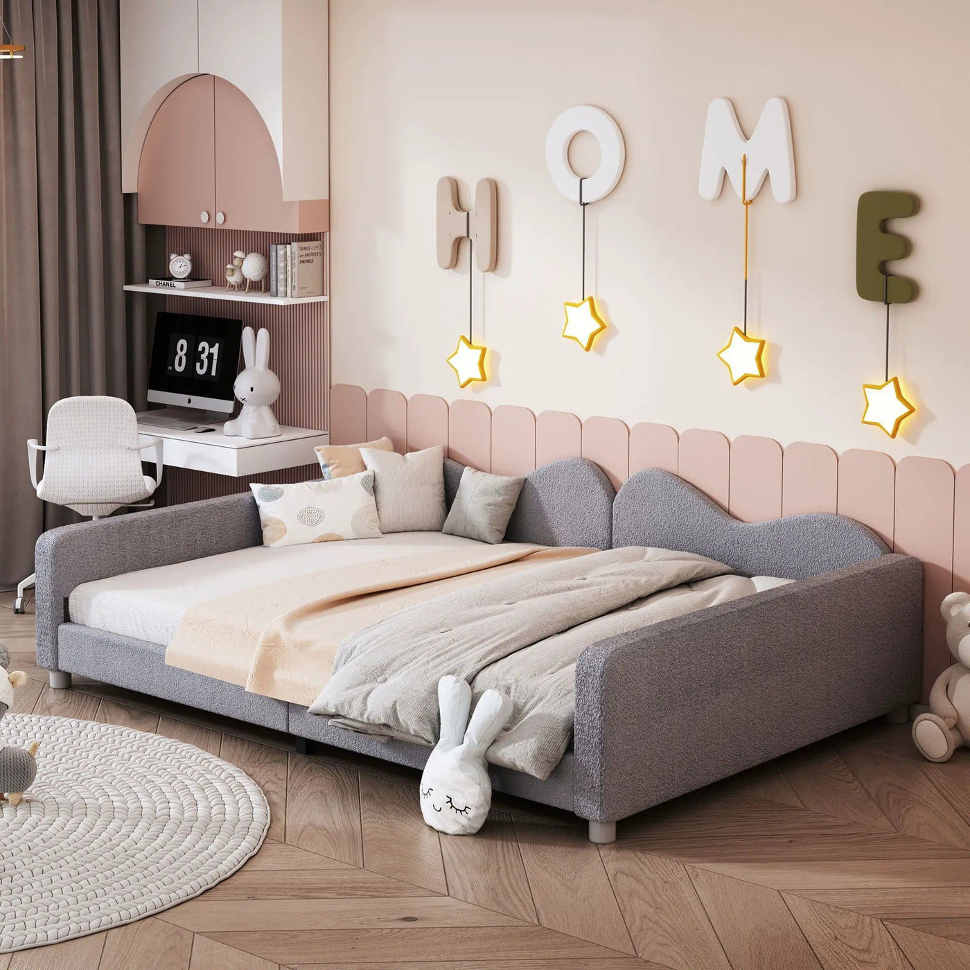 Upholstered Daybed, Sherpa Fabric Sofabed With Cloud-Shaped Backrest by Unique Piece Furniture