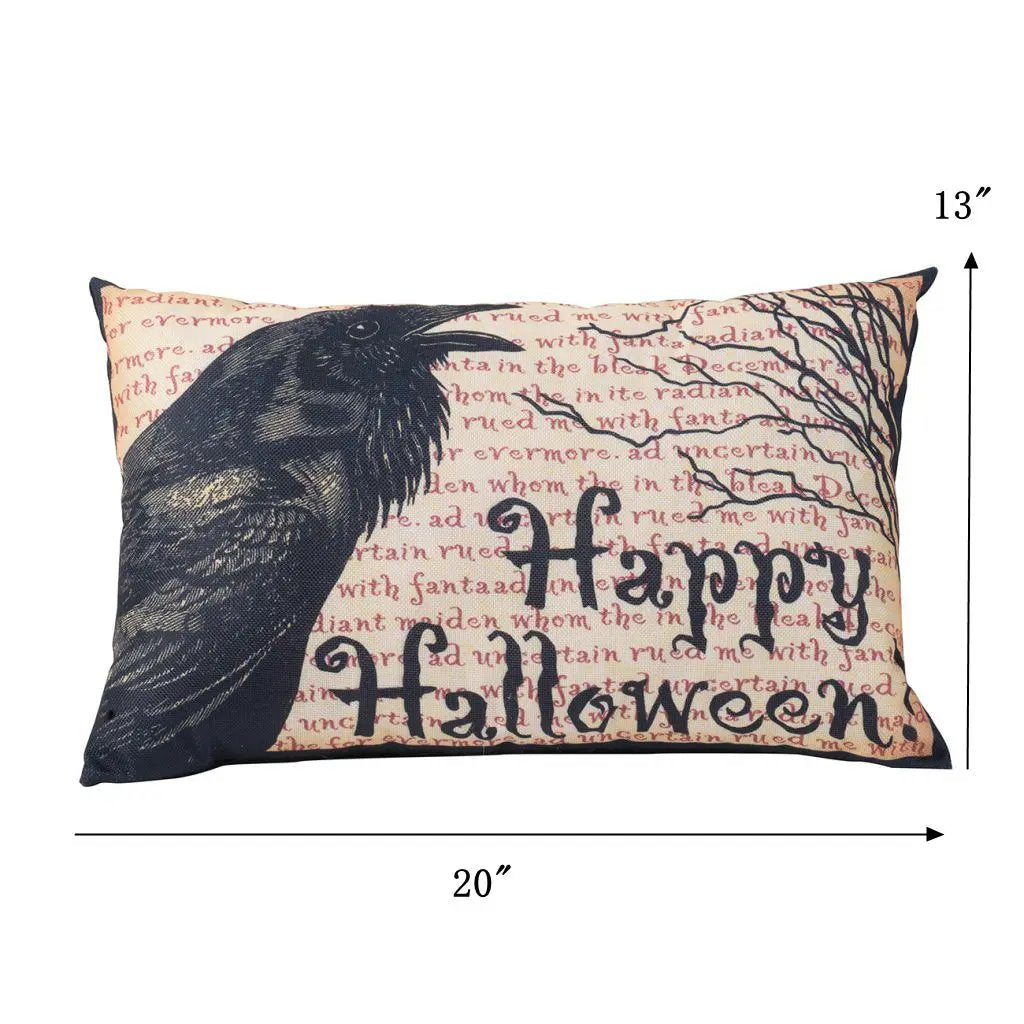 Crow Happy Halloween Pillow - Beige / Black by Unique Piece Furniture