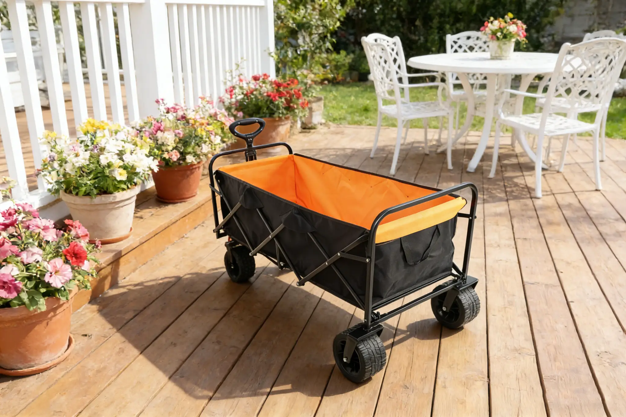 Big Large Capacity Folding Wagon Cart with Extender (Black + Orange) by HouseOfZazla