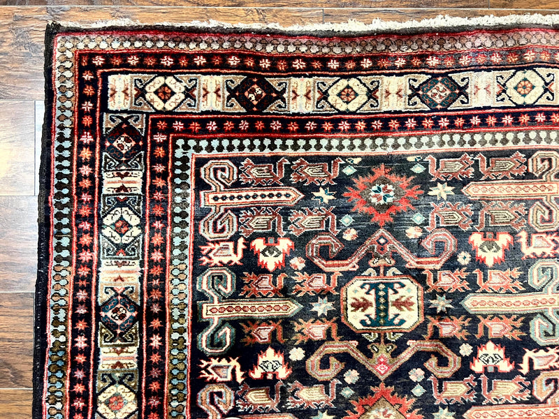 Persian Wide Runner Rug 4.8 x 10, Persian Kalegi Ardabil Rug, Perpedil Caucasian Rug, Antique Handmade Wool Carpet, Navy Blue Red, Tribal Rug by Jewel Rugs