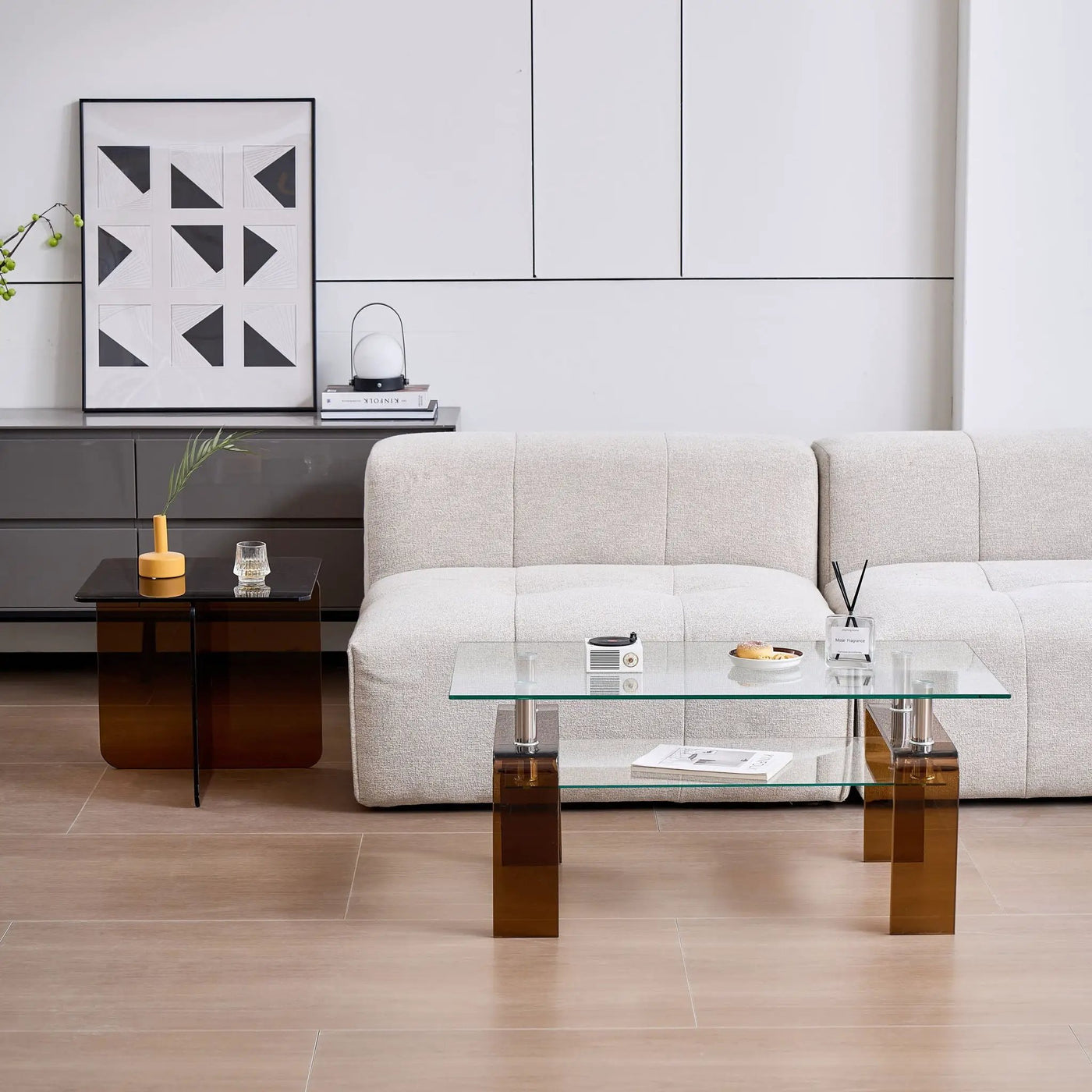 Modern Tempered Glass Coffee Table With 2 Tier Storage For Living Room by Unique Piece Furniture