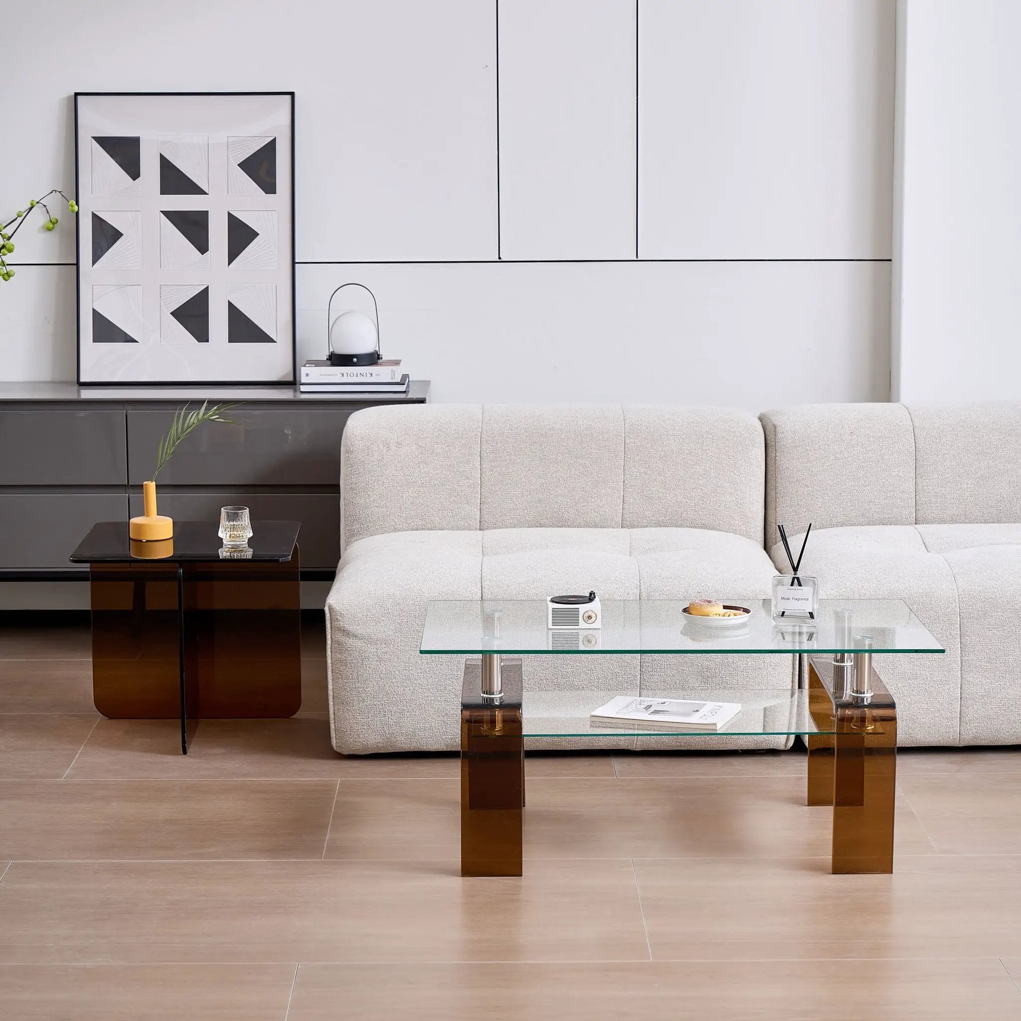 Modern Tempered Glass Coffee Table With 2 Tier Storage For Living Room by Unique Piece Furniture