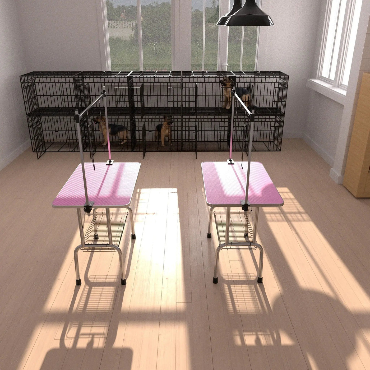 Folding Dog Pet Grooming Table Stainless Steel Frame Rubber Mat On Board With Adjustable Arm And Clamps Pet Dog Cat Grooming Table by HouseOfZazla