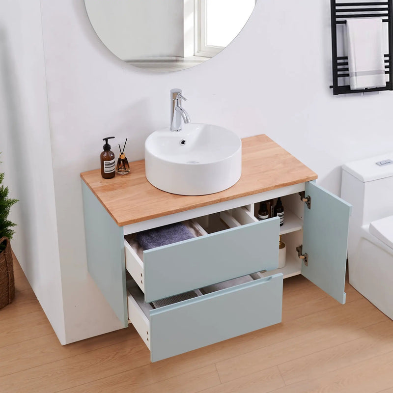 36-Inch Double Drawer + Single Door Wall-Mounted Bathroom Vanity, photo 6 of 10