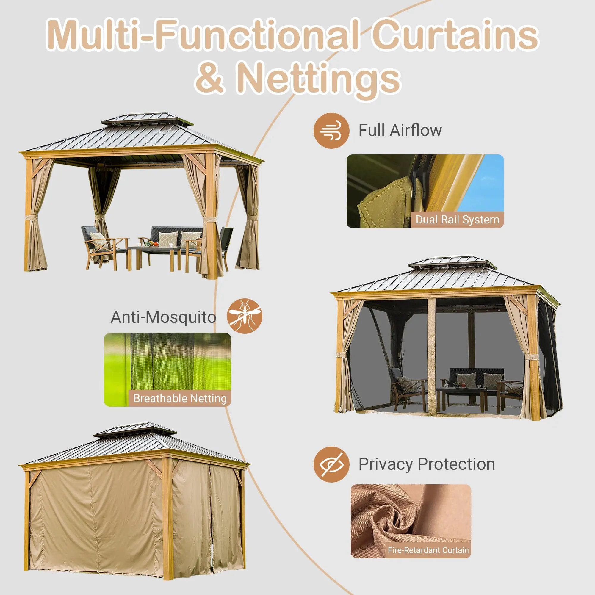 10' x 14' Hardtop Gazebo with Galvanized Steel Double Roof and Wood Grain Frame by HouseOfZazla