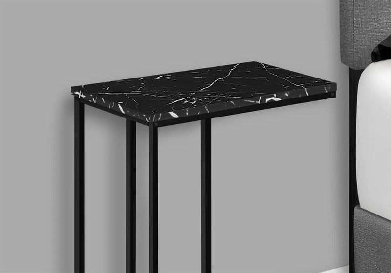Accent Table, C - Shaped, Marble Look Modern Design - Black by Unique Piece Furniture