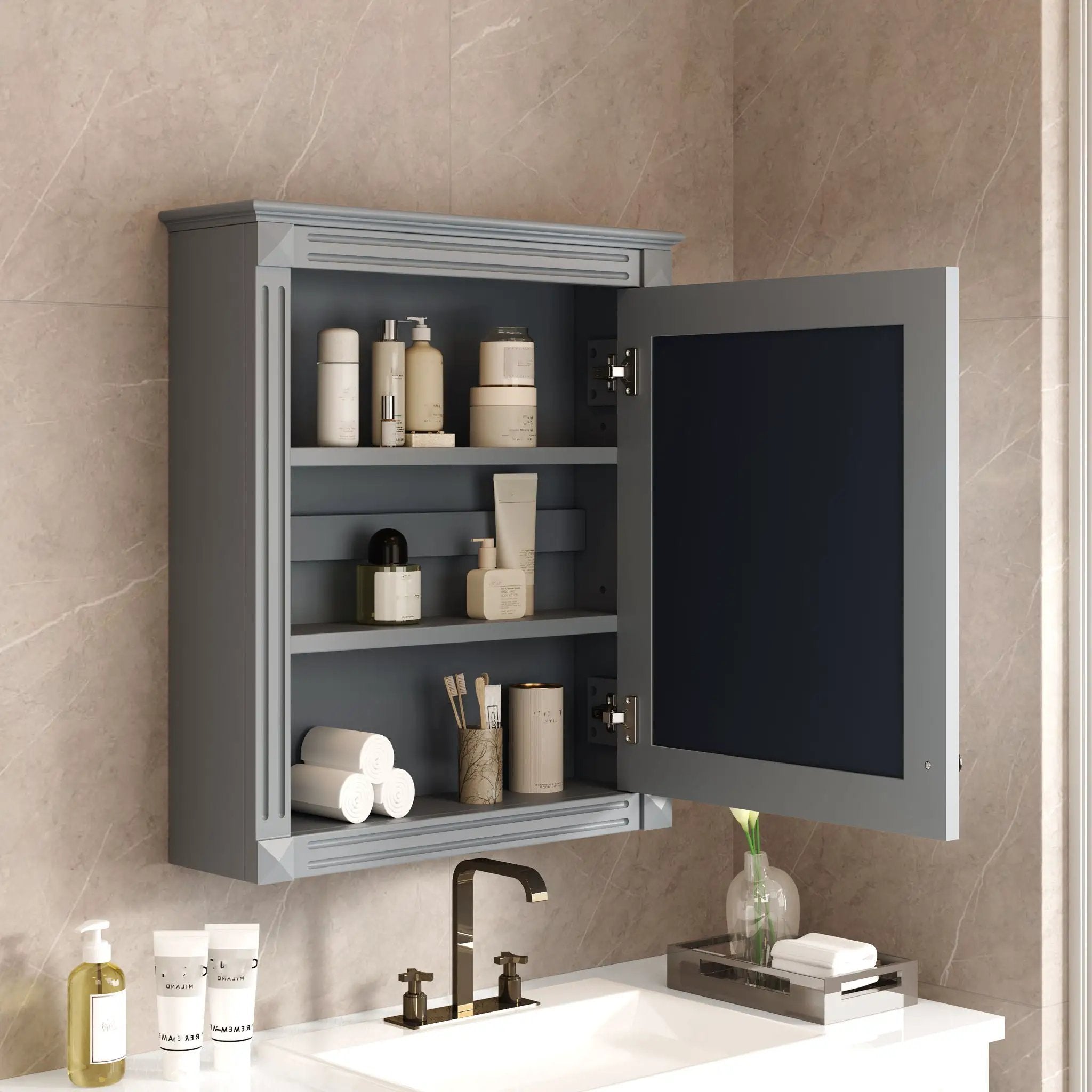 Wall Mounted Bathroom Storage Cabinet With Mirror, Medicine Cabinet With Height Adjustable Shelf by Unique Piece Furniture