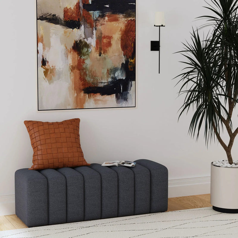 Summer Fabric Upholstered Tufted Accent Bench Charcoal by Unique Piece Furniture