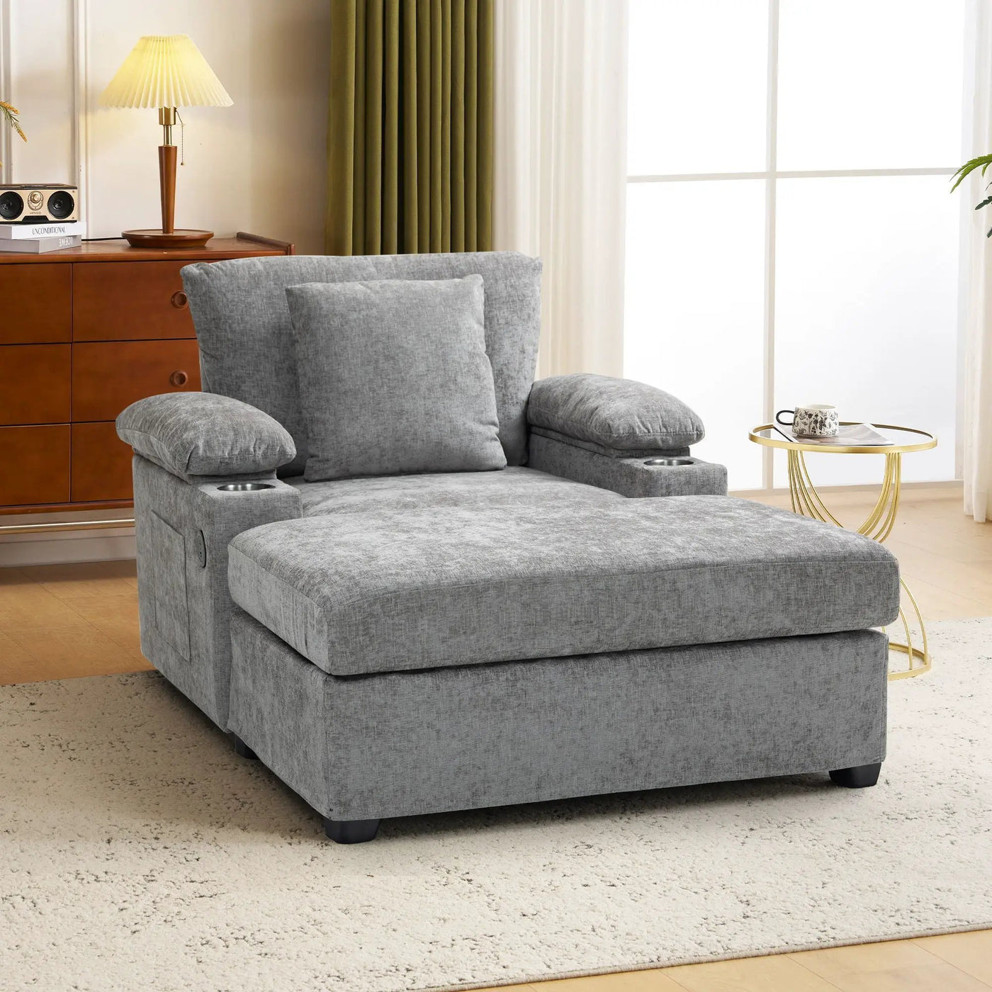 Modern Oversized Chair With Ottoman, Cupholders And USB Charging Ports by Unique Piece Furniture