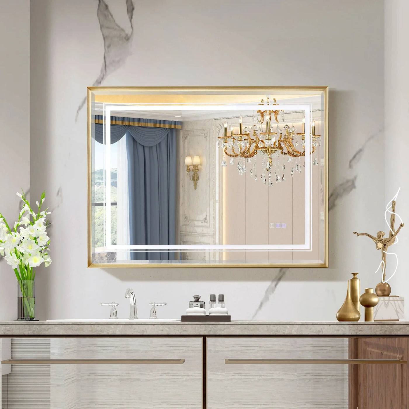 LED Bathroom Beveled Mirror, 3000 - 6000K Gradient Front And Backlit LED Mirror For Bathroom, 3 Colors Dimmable, Ip54 Enhanced Anti Fog by HouseOfZazla