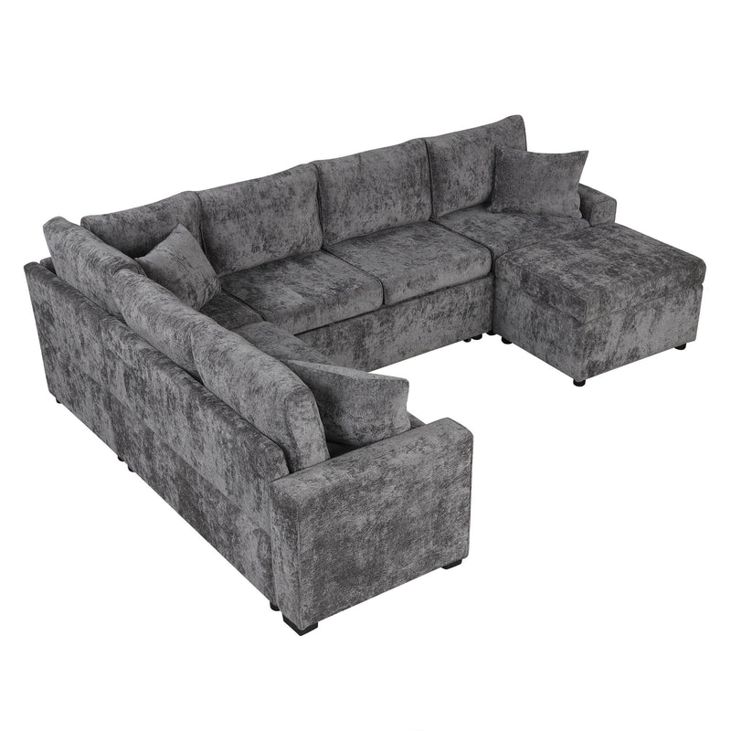 Sectional Sofa Pull-Out Sofa Bed Sleeper With A Storage Ottoman, Three Pillows And Charging Devices For Living Room by HouseOfZazla