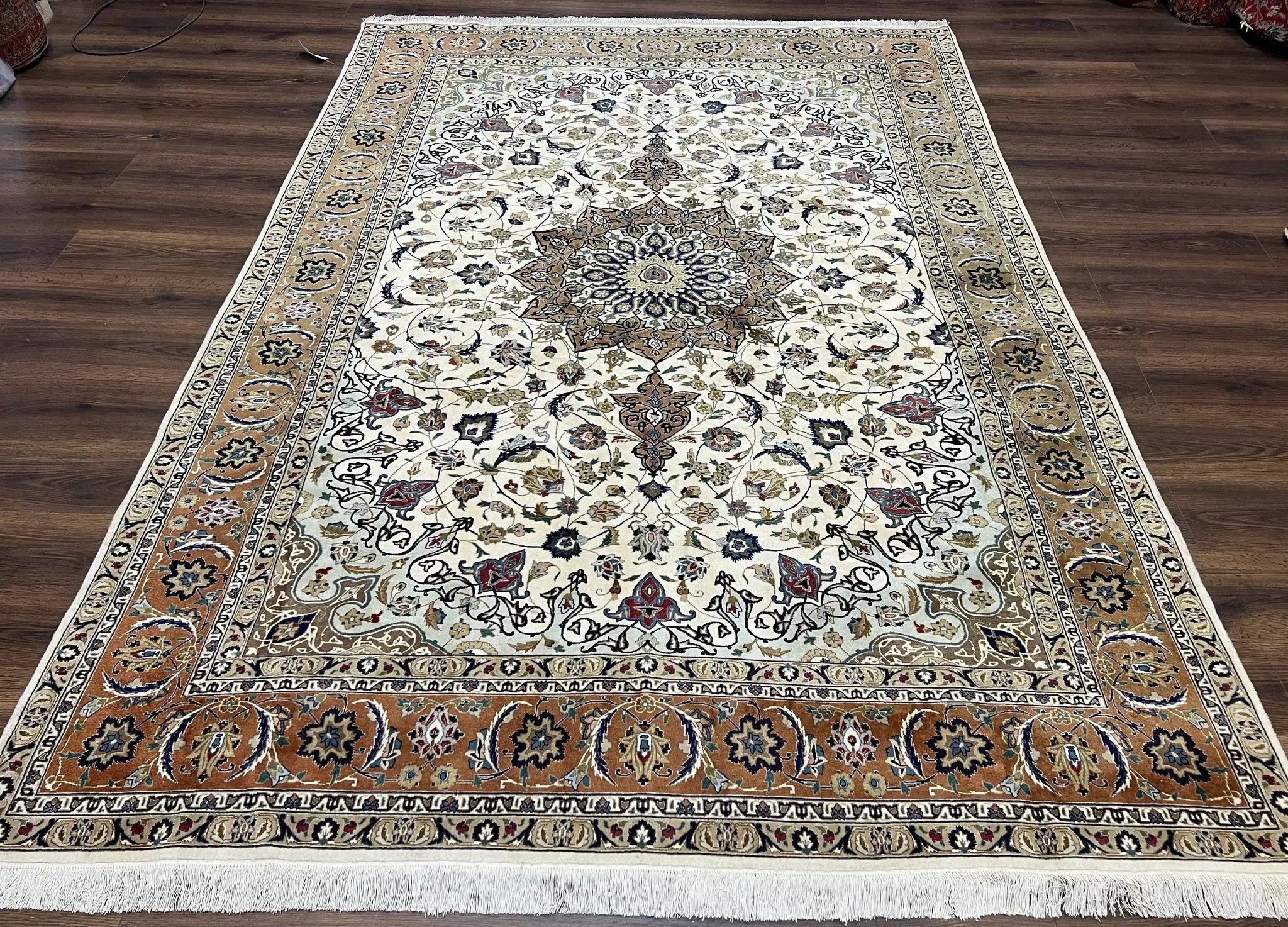 Wonderful Persian Tabriz Rug 7x10, Floral Medallion, Very Fine Oriental Carpet, Ivory by Jewel Rugs