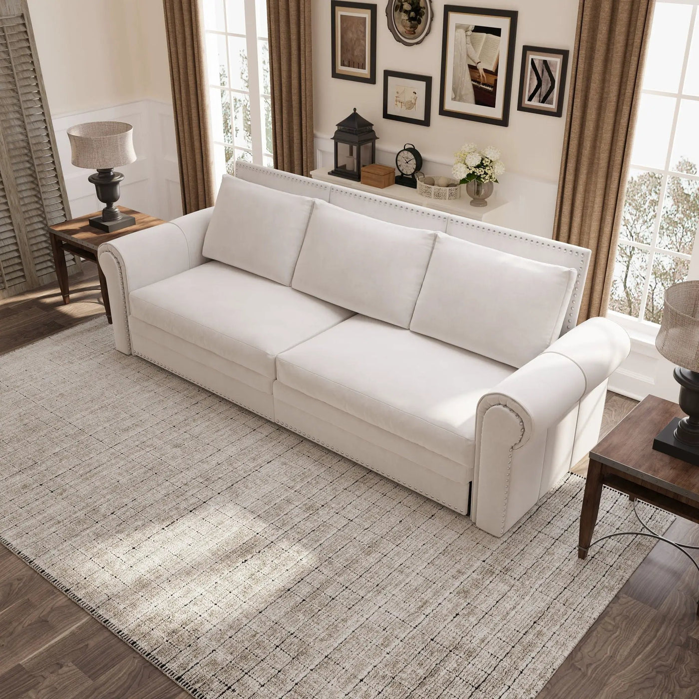 3 In 1 Convertible Sleeper Sofa With Nailhead Trim & Rolled Arm by HouseOfZazla
