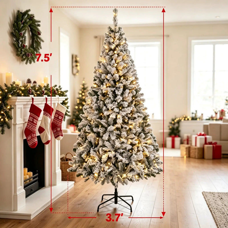 7.5 ft Pre-Lit Flocked Fraser Fir Artificial Christmas Tree by HouseOfZazla