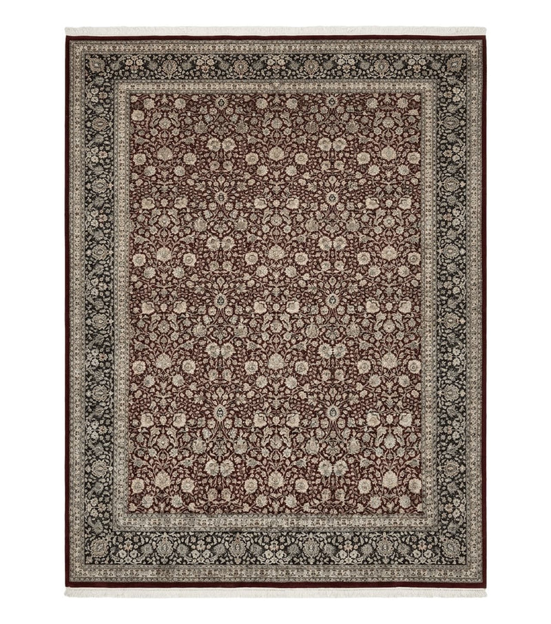 Persian Rug 9x12, Floral Allover, Very Fine, Handmade, Room Sized Oriental Carpet, Sino Persian, Maroon and Navy Blue by Jewel Rugs