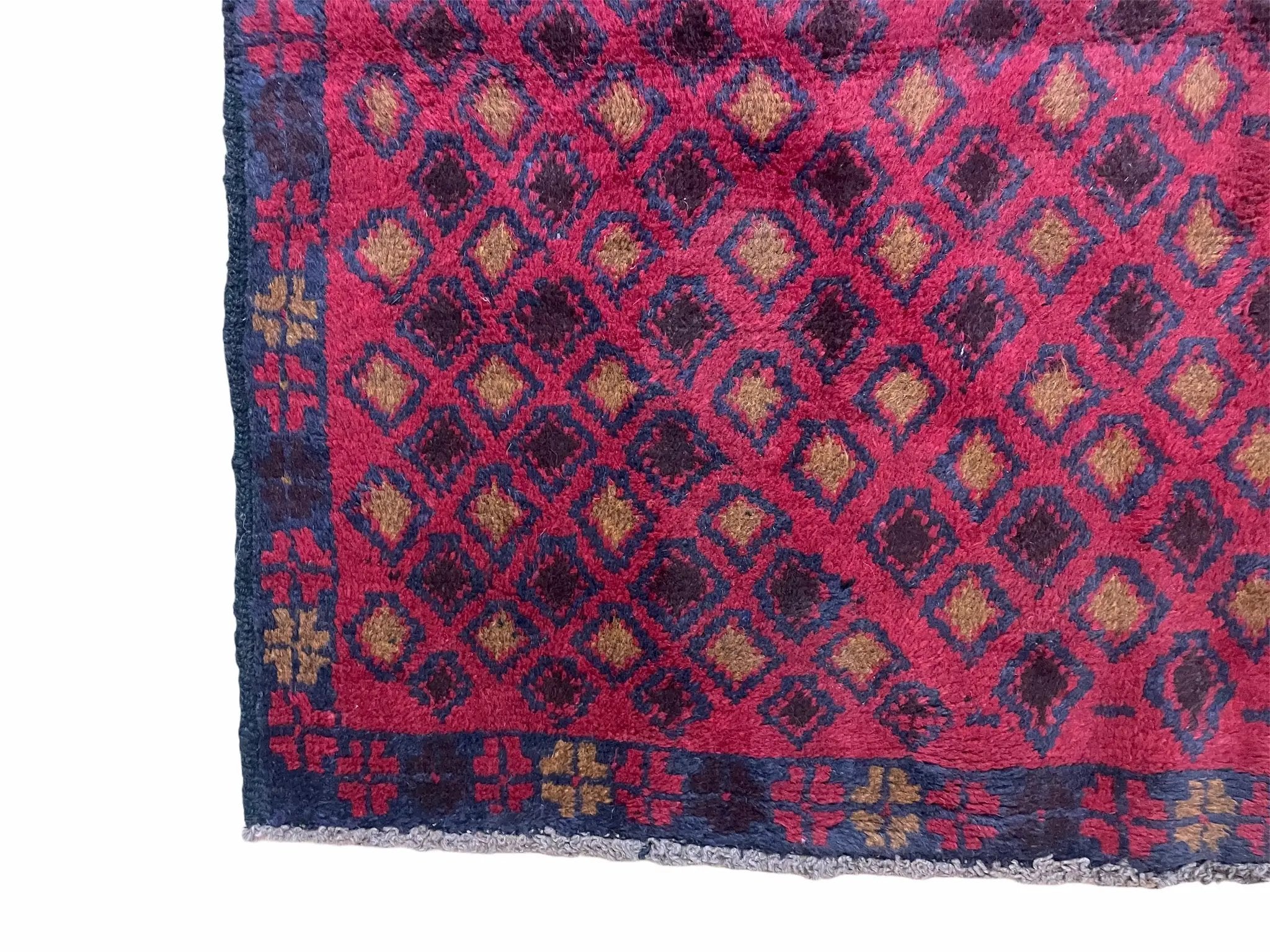 3x5 New Vintage Handmade Tribal Wool Rug Balouch Rug Afghan Rug Red Blue Diamond by Jewel Rugs