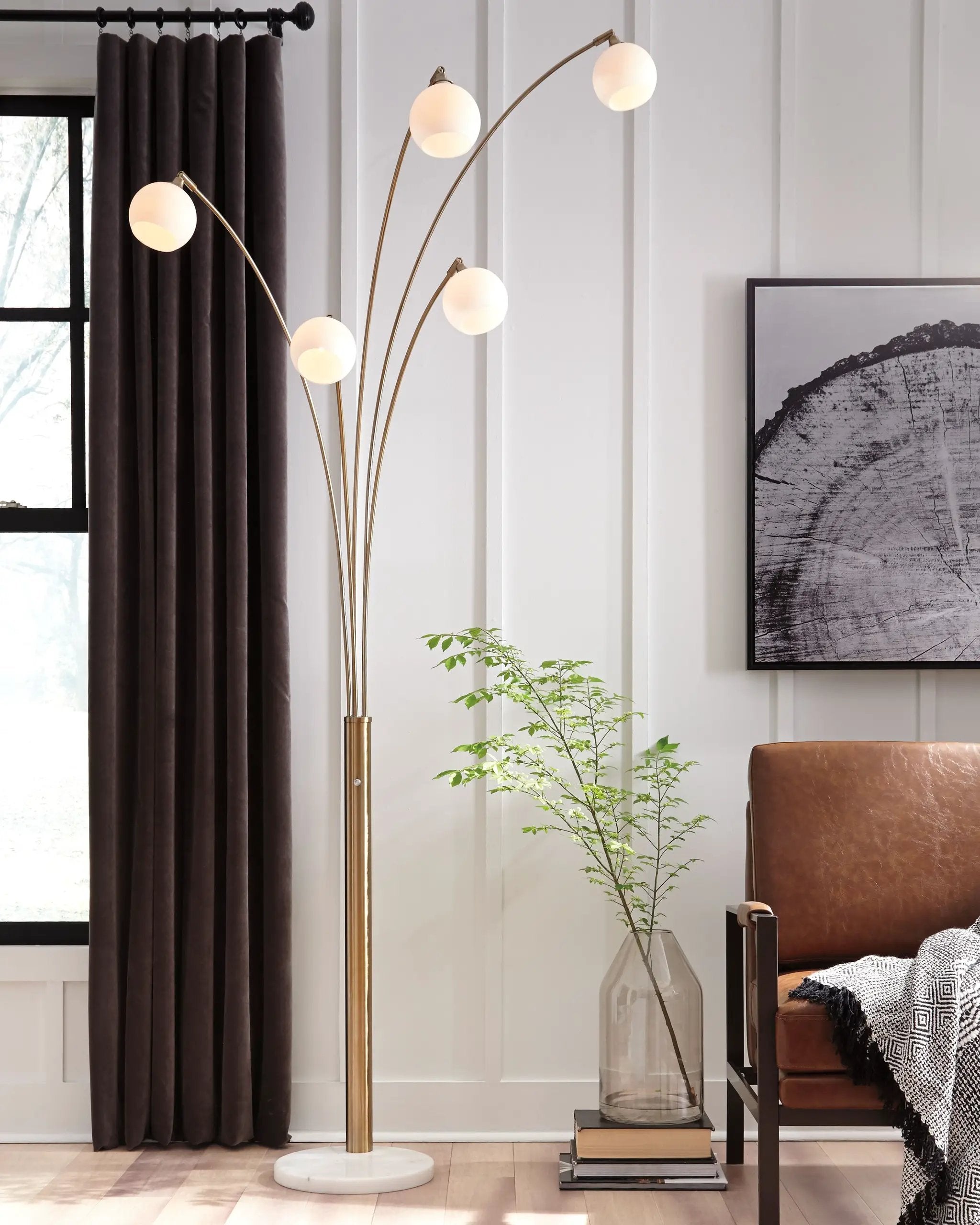 Taliya - Metal Arc Lamp - Champagne / White by Unique Piece Furniture