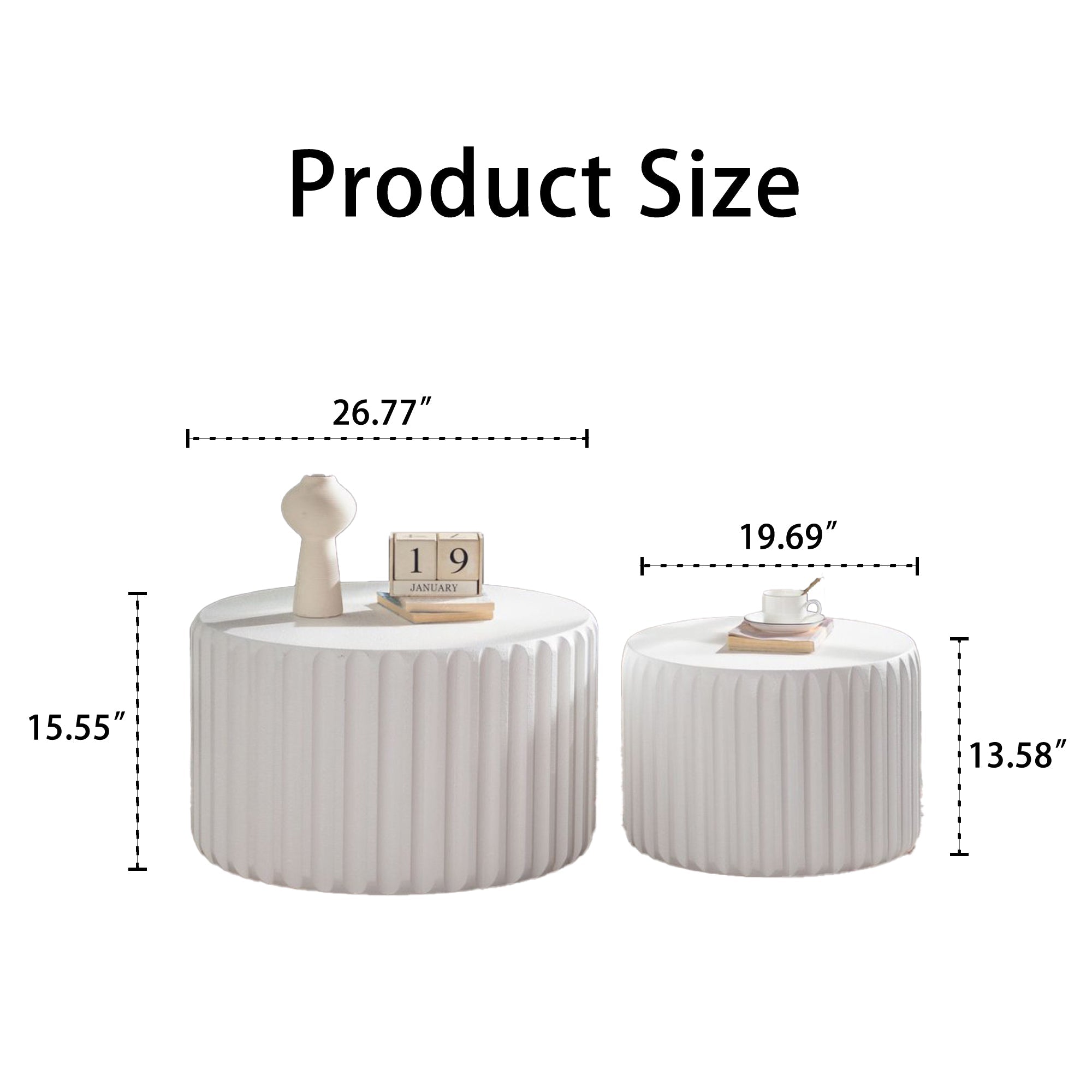 White Scalloped Round Coffee Table Set: Nesting Design, Elegant Curved-Edge Shape by HouseOfZazla
