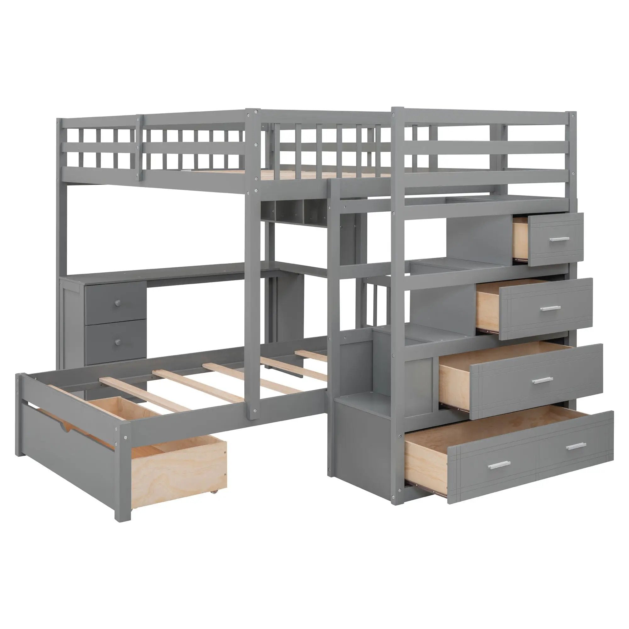Bunk Bed With Desk, Drawers And Shelves