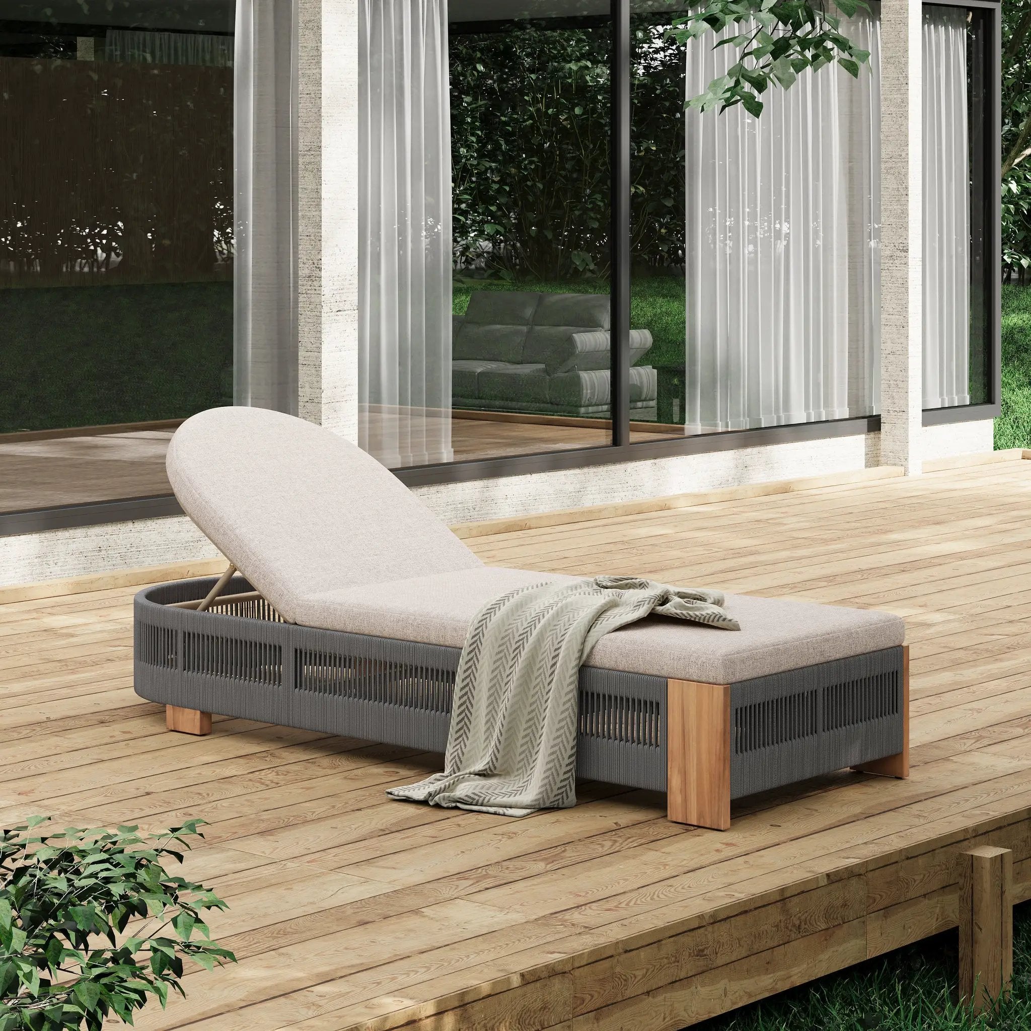 Outdoor Chaise Lounge Chair with Adjustable Backrest and Cushion by HouseOfZazla