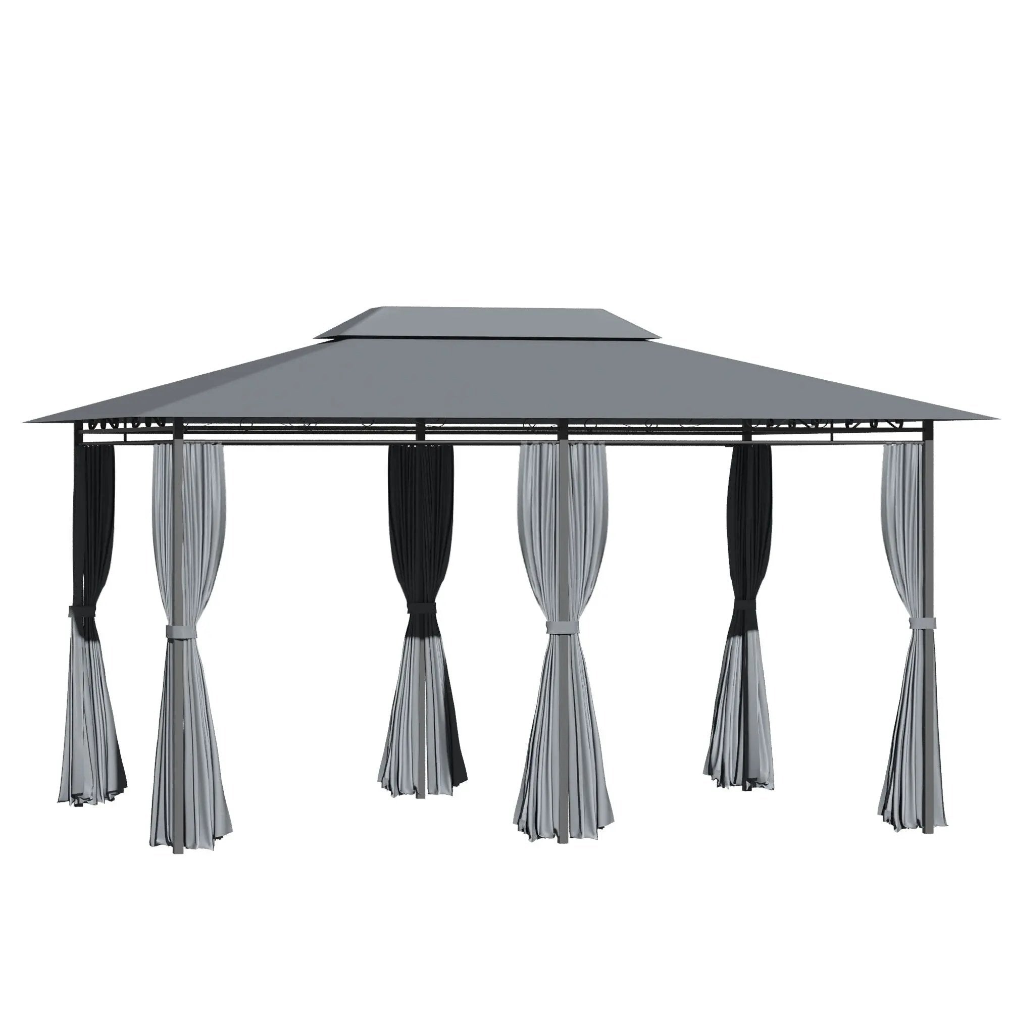 Outsunny - Patio Gazebo, Outdoor Gazebo Canopy Shelter With Curtains, Vented Roof, Steel Frame For Garden, Lawn, Backyard And Deck, - Sage Gray by Unique Piece Furniture