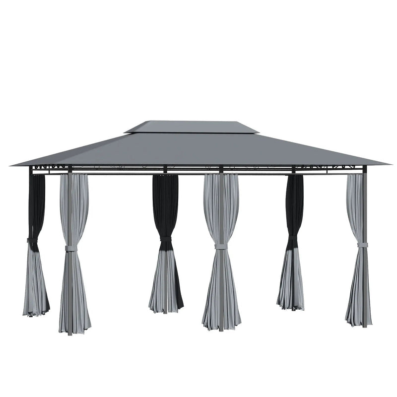 Outsunny - Patio Gazebo, Outdoor Gazebo Canopy Shelter With Curtains, Vented Roof, Steel Frame For Garden, Lawn, Backyard And Deck, - Sage Gray by Unique Piece Furniture