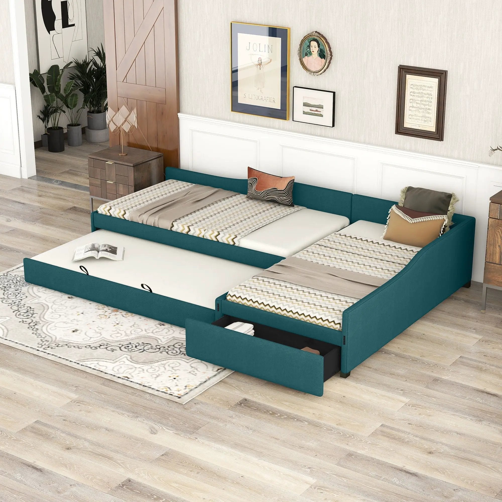 Upholstered Double Daybed With Trundle And Drawer by Unique Piece Furniture