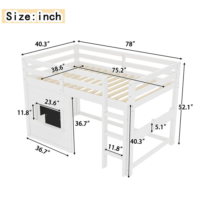 Twin Size Loft Bed With Sliding Chalkboard & Bookshelf by HouseOfZazla