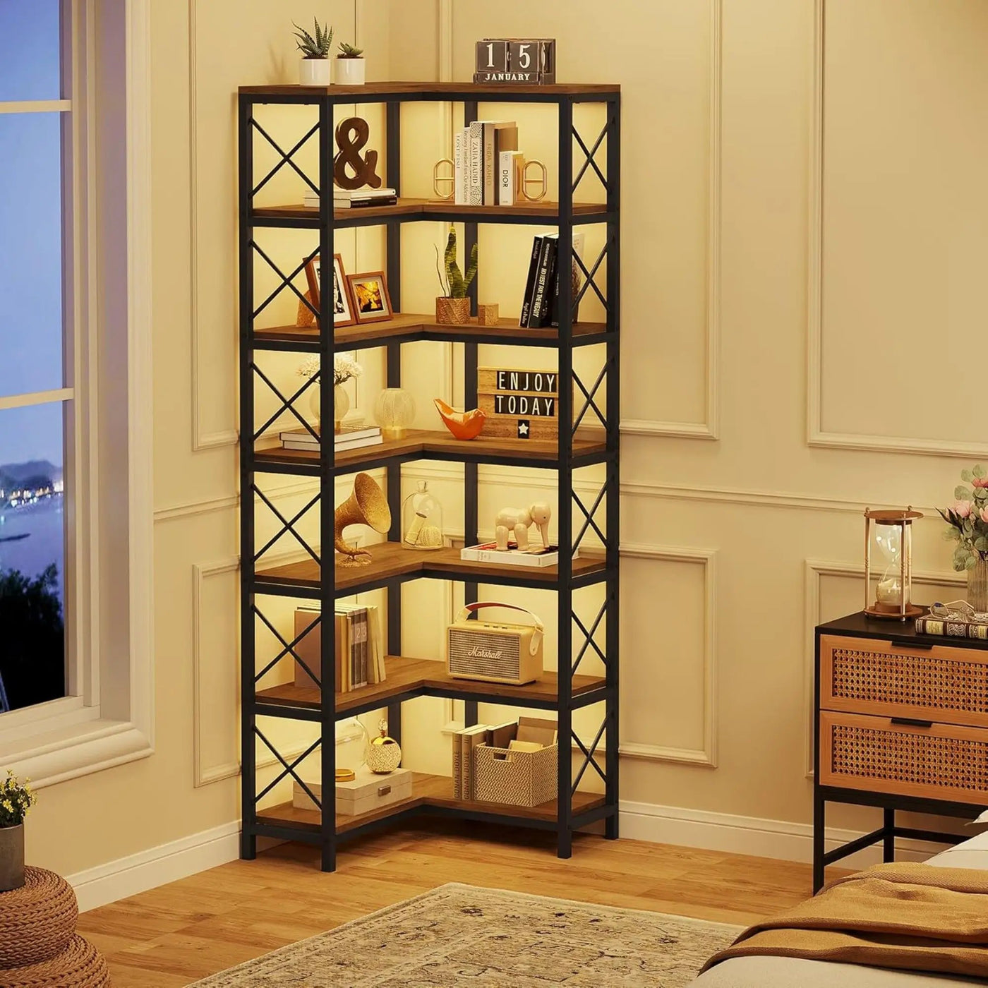 7 Tier Corner Bookshelf, Storage Unit For Living Room by HouseOfZazla