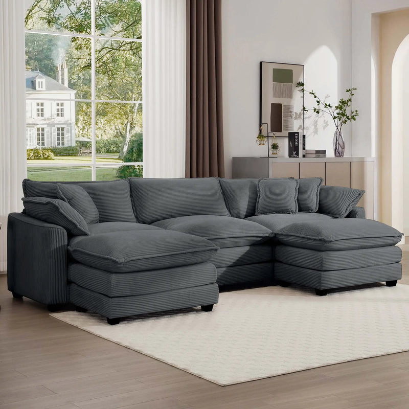 Modern Oversized Modular Cushion Sofa With Ottoman, Low Back, Deep Seating Sofa Set by HouseOfZazla