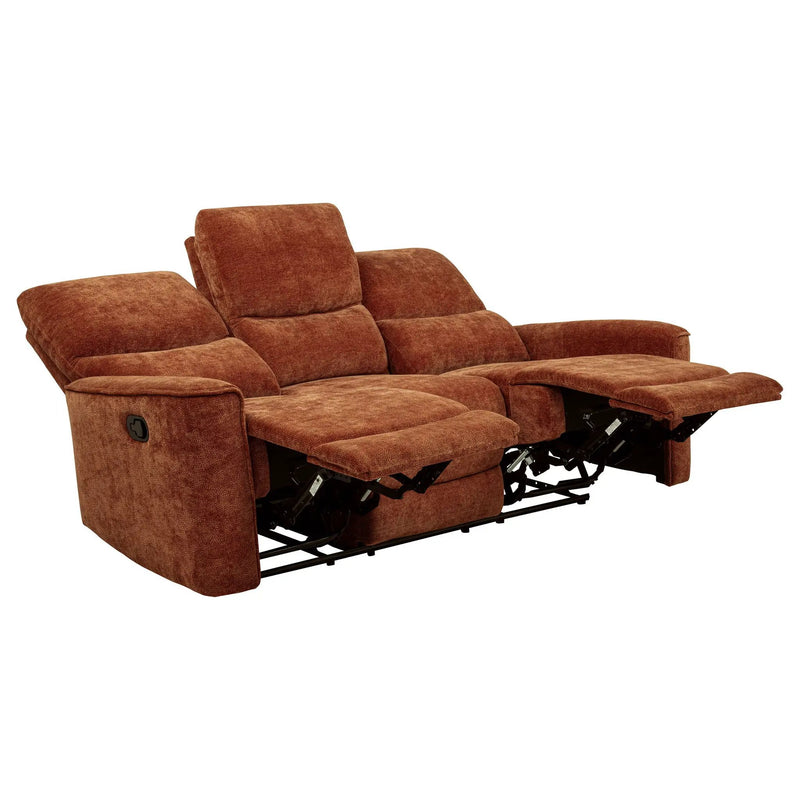 Navarro Chenille Upholstered Reclining Sofa Burnt Orange by Unique Piece Furniture