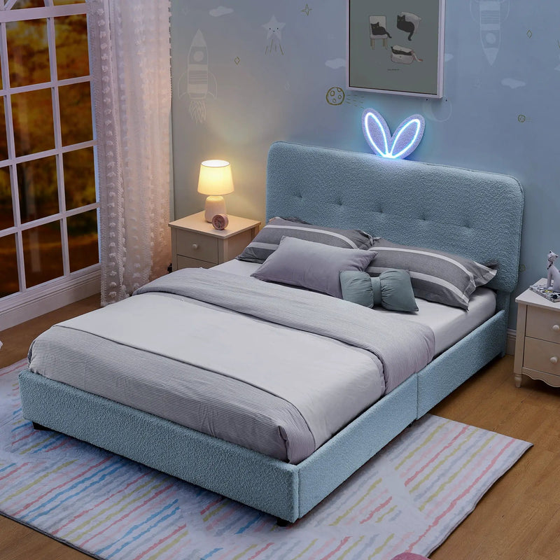 Upholstered Bed With Oversized Rabbit Ear Headboard, LED Lights & 4 Storage Drawers by Unique Piece Furniture
