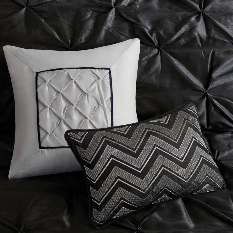 7 Piece Tufted Comforter Set Black California King by HouseOfZazla