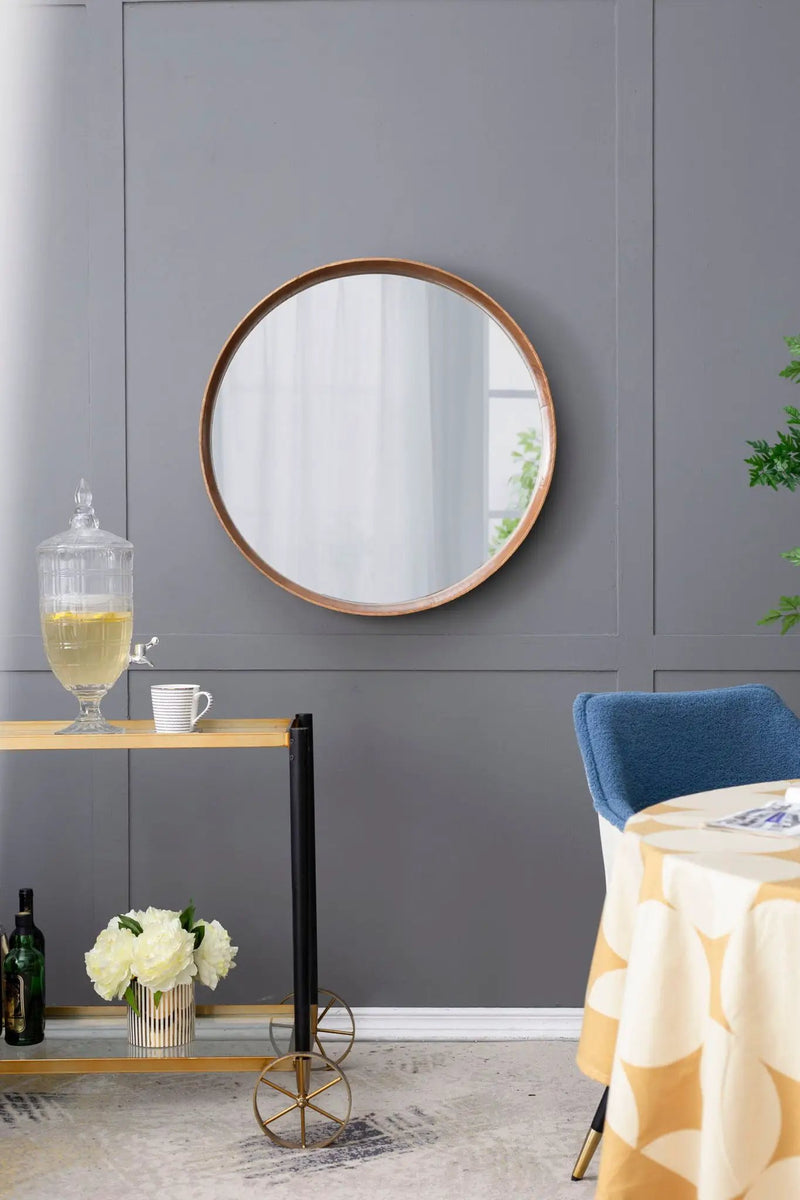 Round Wood Mirror, Wall Mounted Mirror Home Decor For Bathroom Living Room by HouseOfZazla