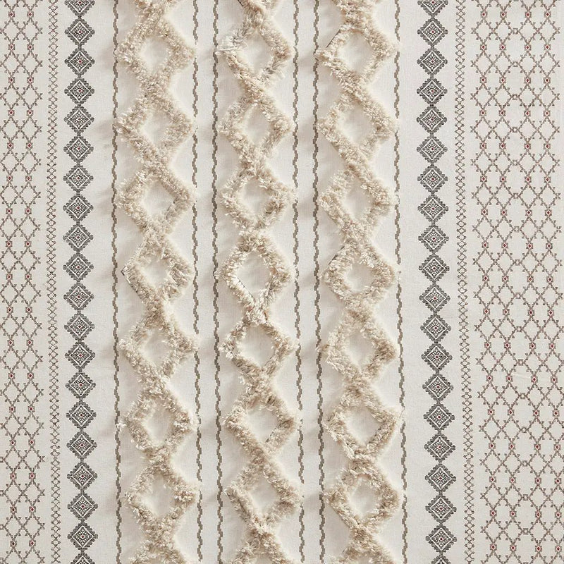 Cotton Printed Curtain Panel with Chenille Stripe and Lining Ivory 50x84 by HouseOfZazla