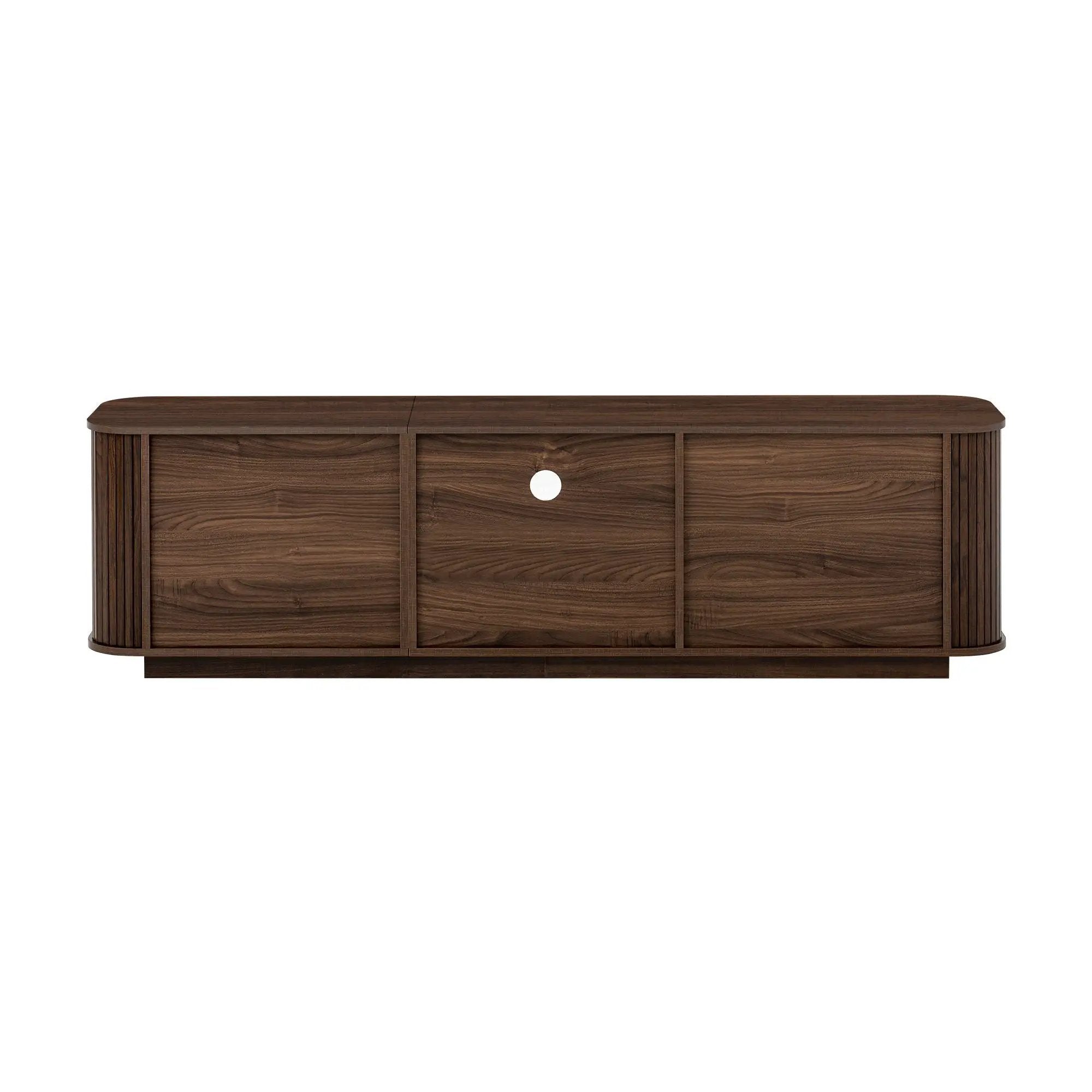 70" TV Stand With Ample Storage, Curved Corners - Dark Brown