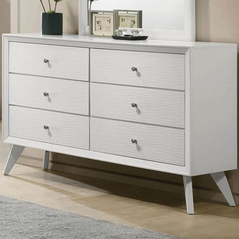 Dresser With Mirror, Angled Legs, Round Knobs - White by Unique Piece Furniture