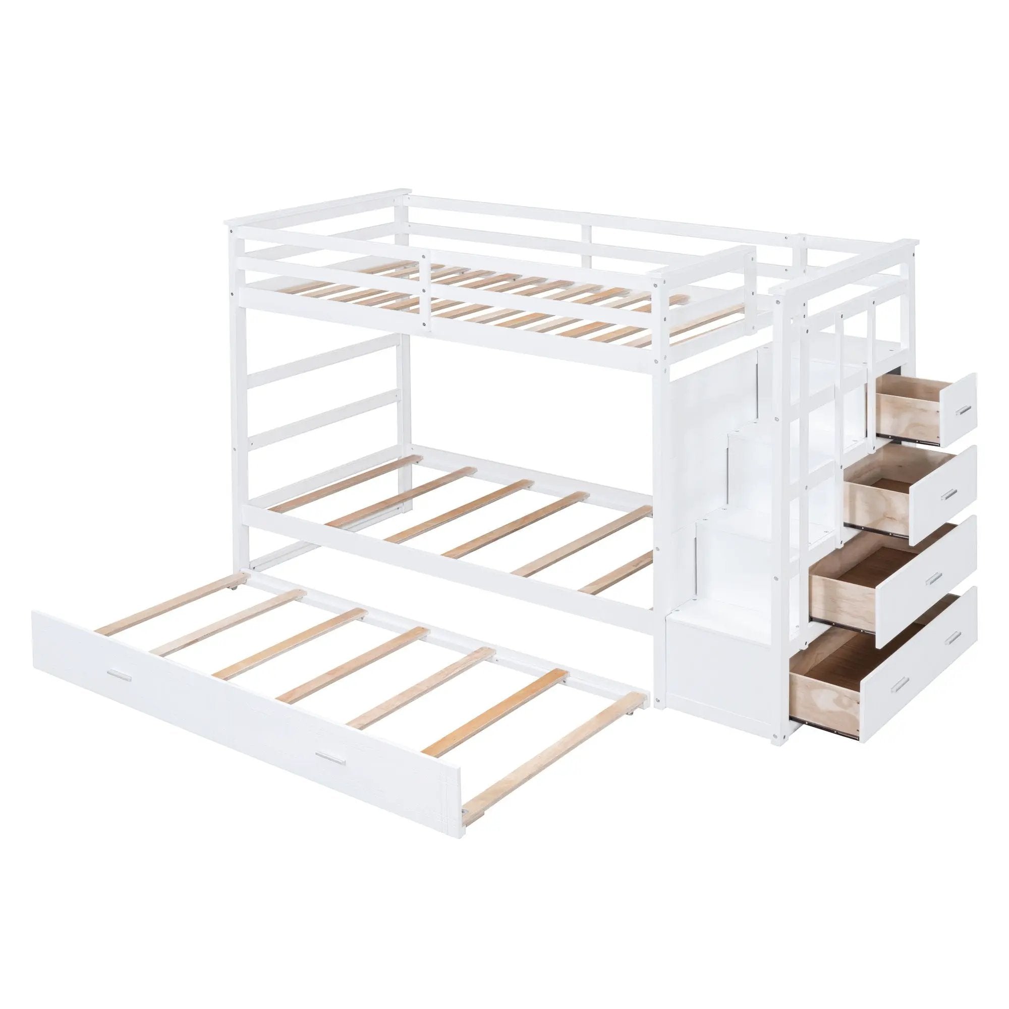 Twin Over Twin Bunk Bed With Trundle And Staircase - White by Unique Piece Furniture