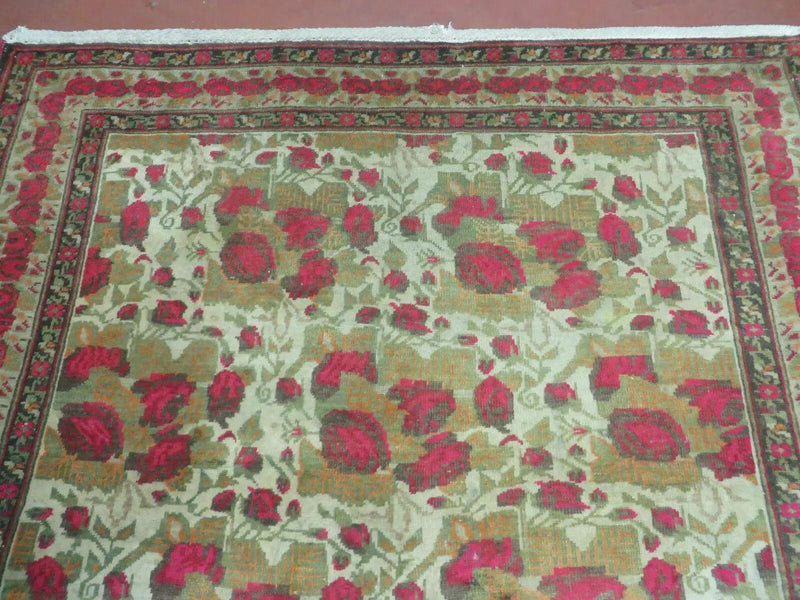 5' X 6' Antique Handmade India Floral Oriental Wool Rug Roses Flowers Traditional Contemporary Design by Jewel Rugs