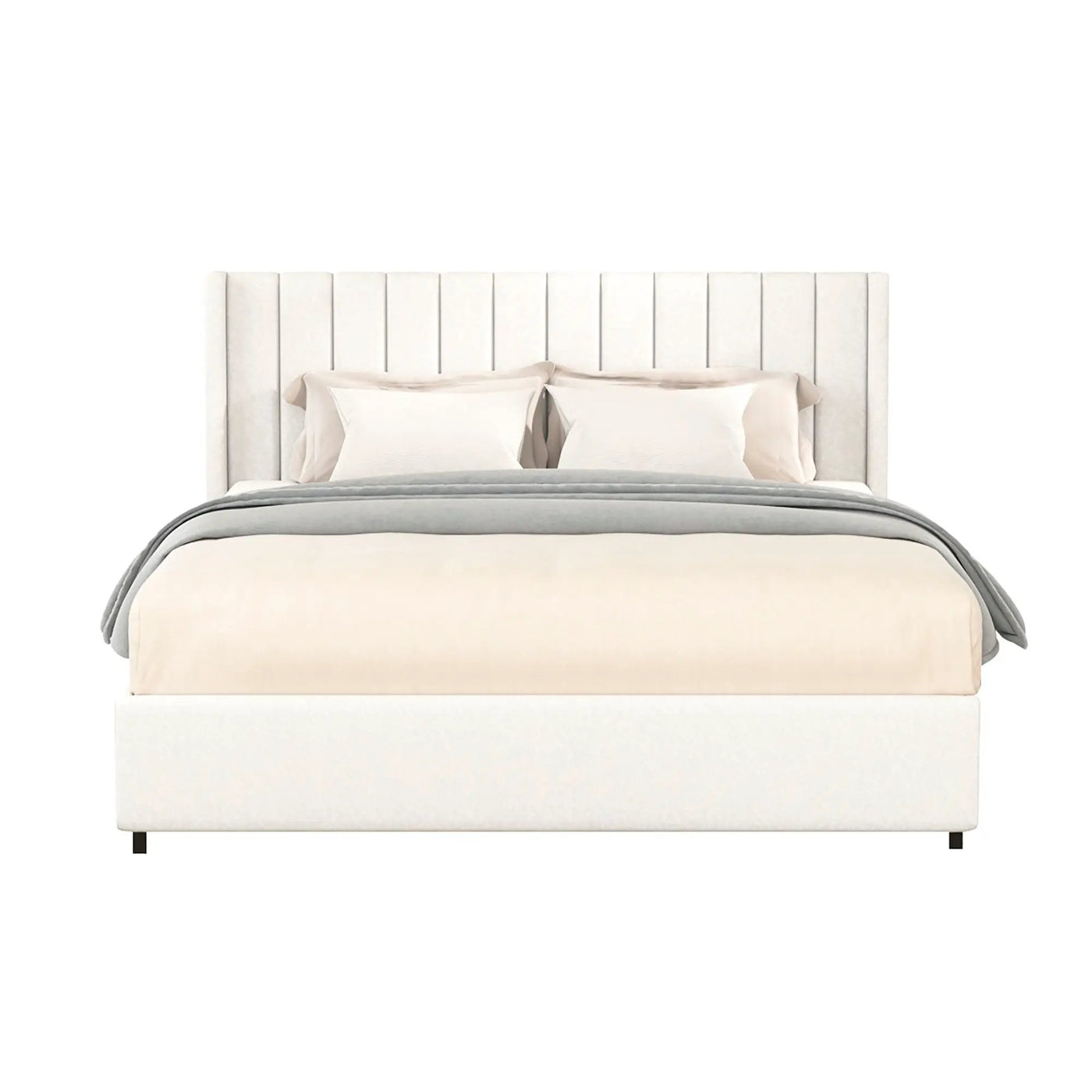 Anda - Boucle Upholstered Platform Bed With Patented Drawers Storage - Ivory by HouseOfZazla