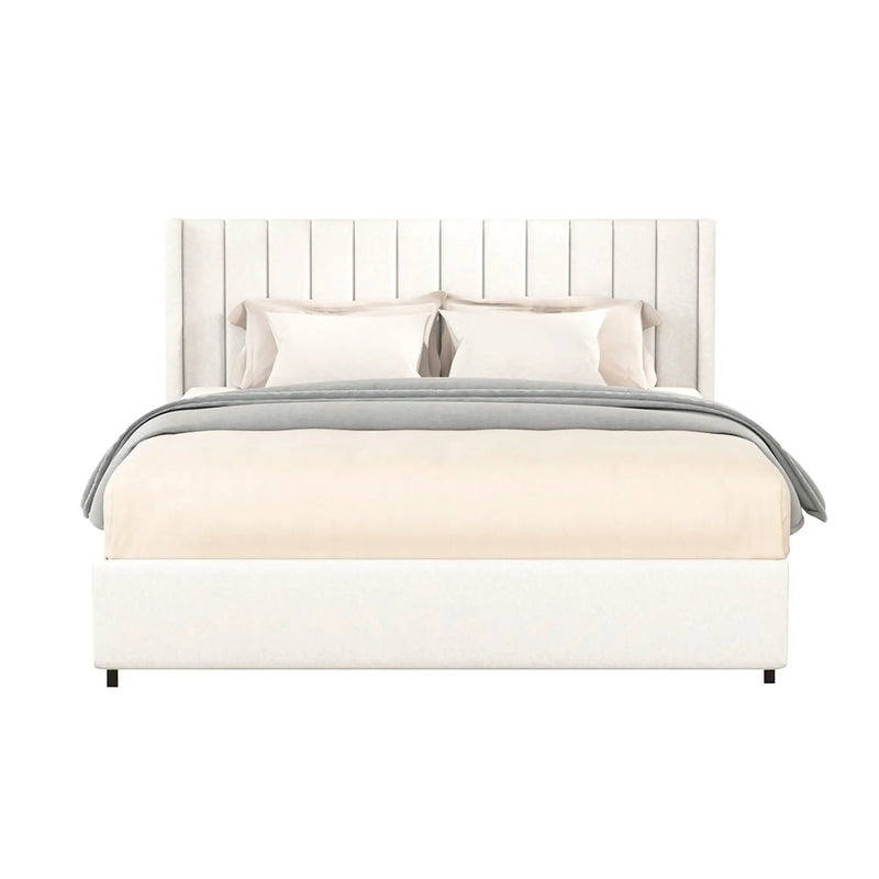 Anda - Boucle Upholstered Platform Bed With Patented Drawers Storage - Ivory by Unique Piece Furniture