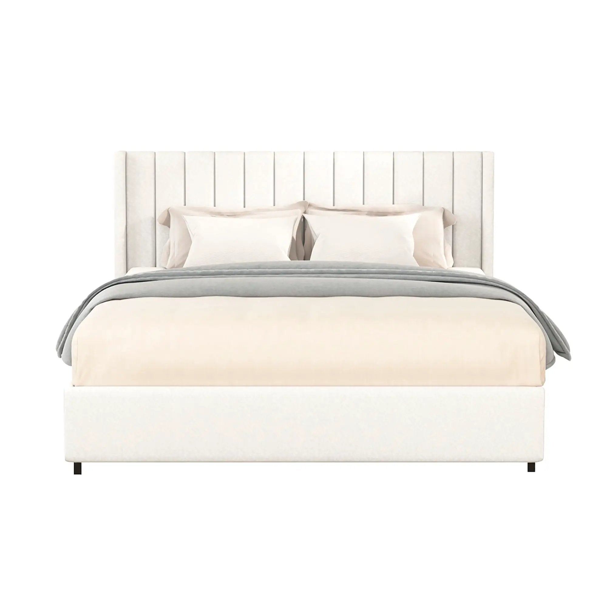 Anda - Boucle Upholstered Platform Bed With Patented Drawers Storage - Ivory by HouseOfZazla