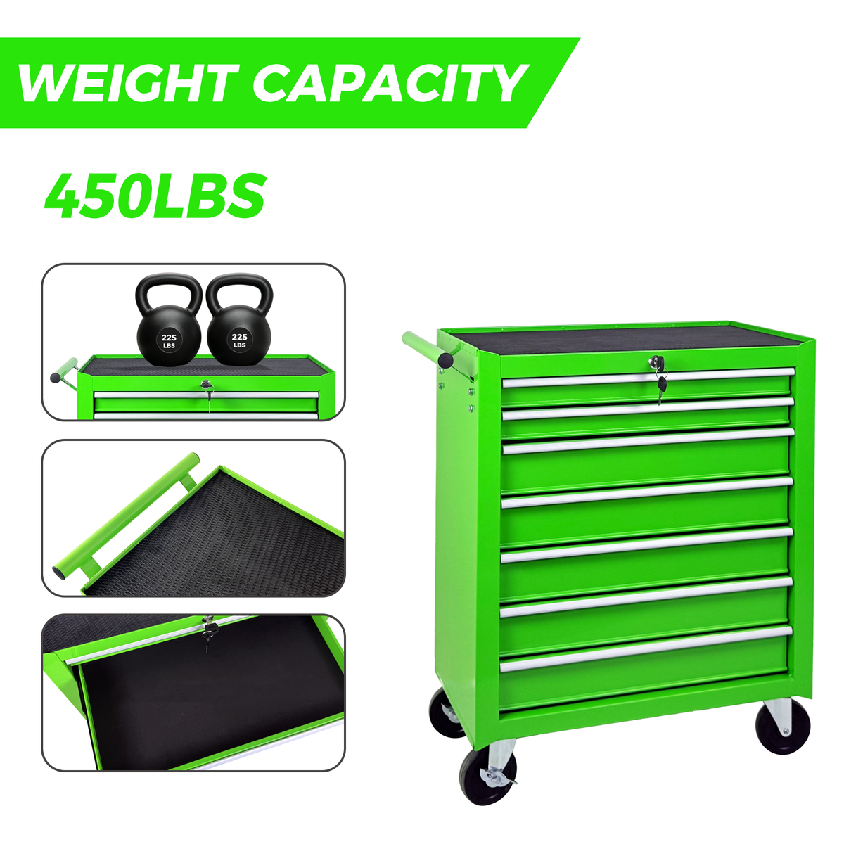 Rolling Tool Chest with 7-Drawer Tool Box - Green by HouseOfZazla