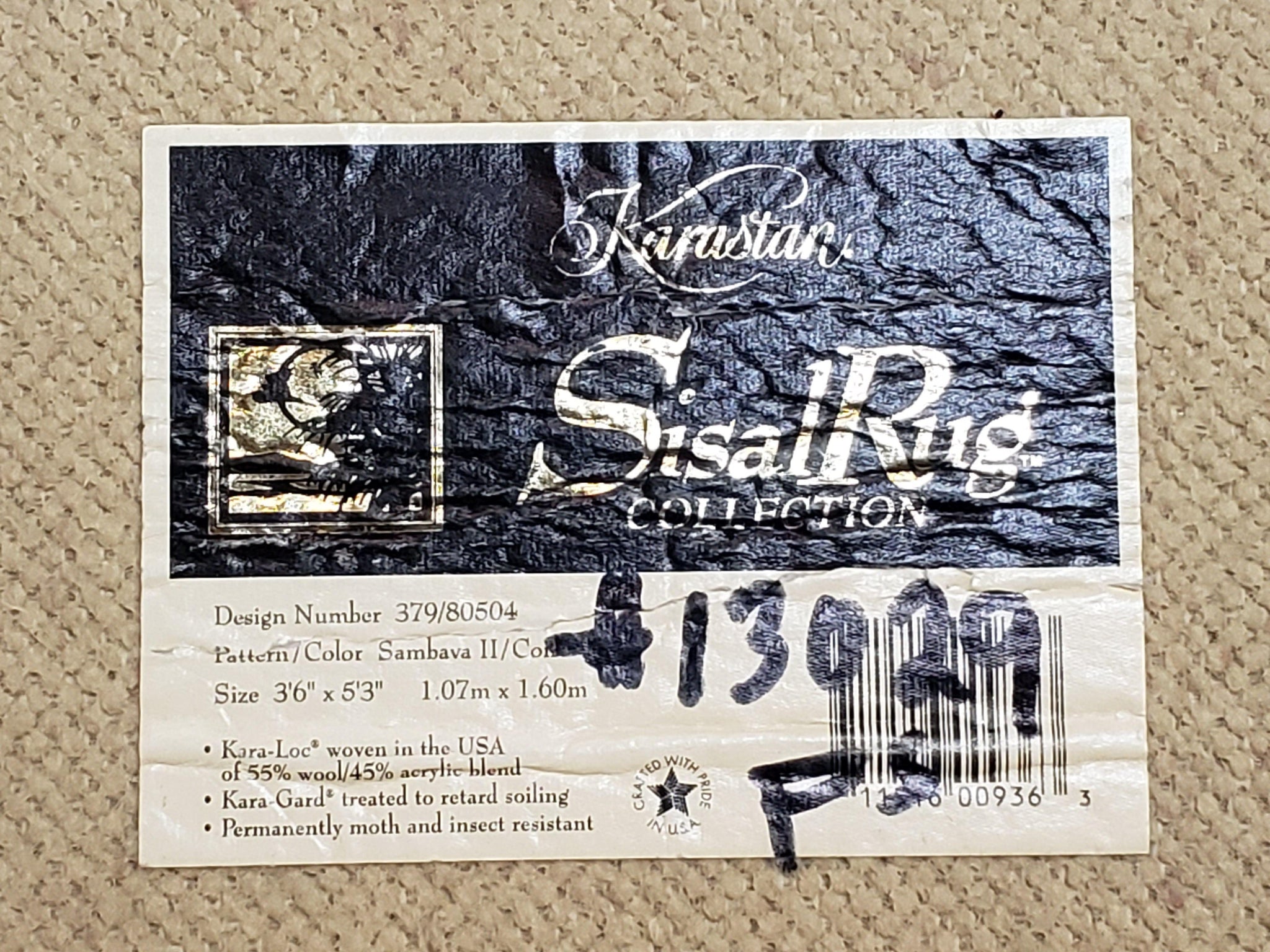 3x5 Karastan Sisal Rug Collection, Design 379/80504, Sambava II, 3'6 x 5'3, Beige Karastan Rug with Label, Authentic Karastan, Entryway Rug by Jewel Rugs