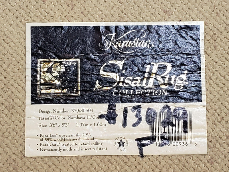 3x5 Karastan Sisal Rug Collection, Design 379/80504, Sambava II, 3'6 x 5'3, Beige Karastan Rug with Label, Authentic Karastan, Entryway Rug by Jewel Rugs