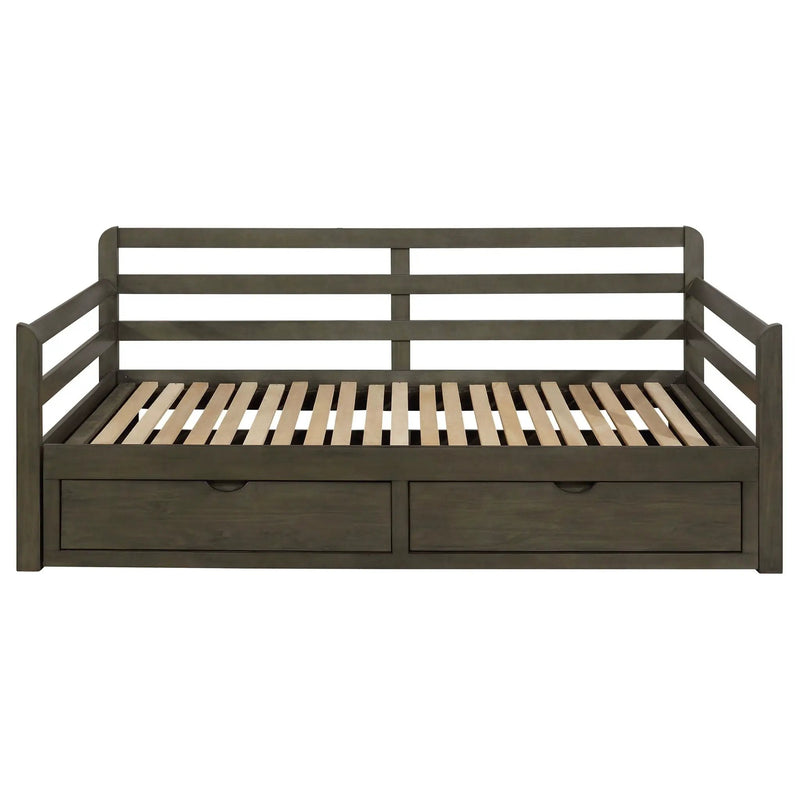 Twin Long 2 Drawer Daybed With Extendable Trundle, Storage Drawers, Fits Standard Mattress - Gray by HouseOfZazla