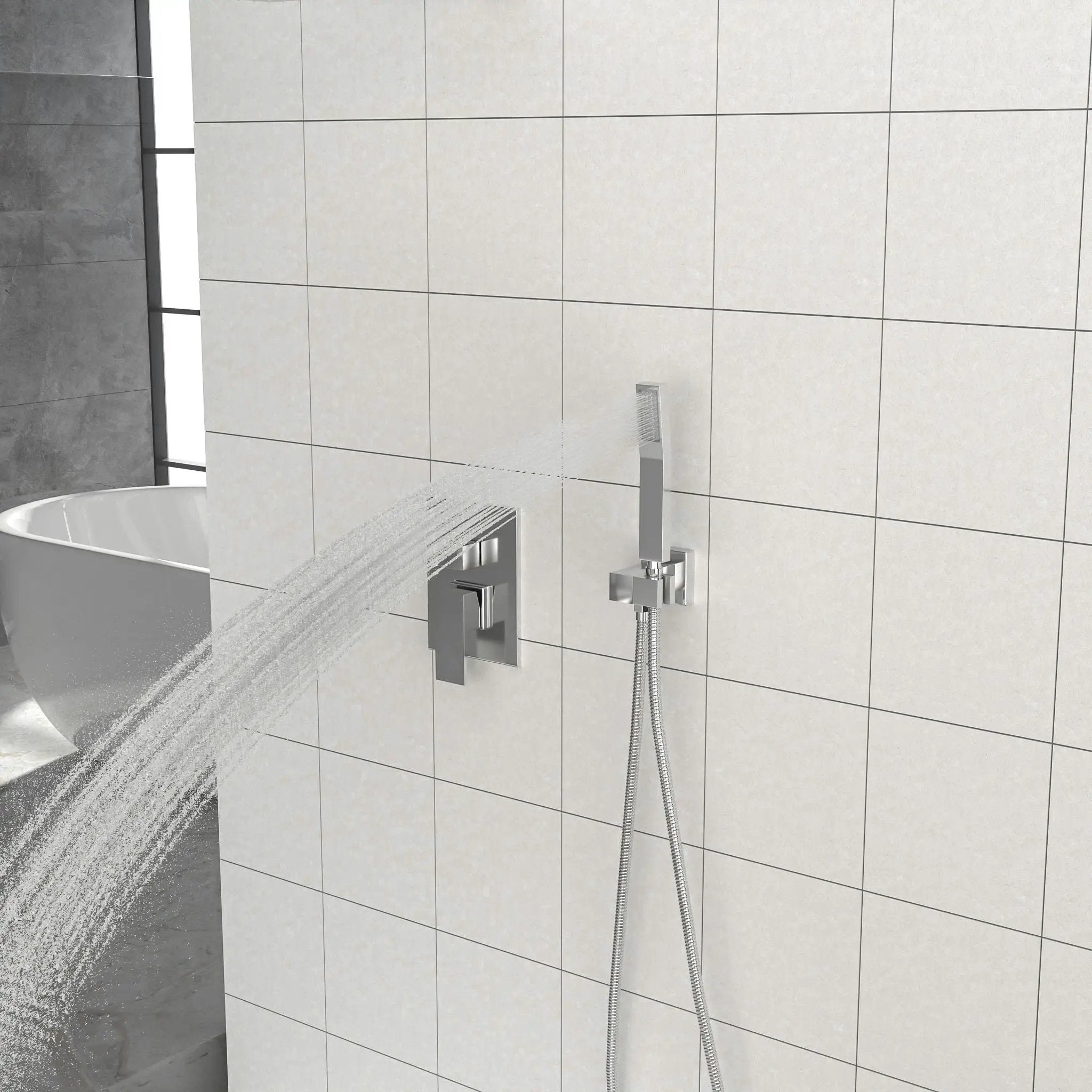 Dual Shower Head System With 12" Square Rain Shower And Rough In Valve by HouseOfZazla